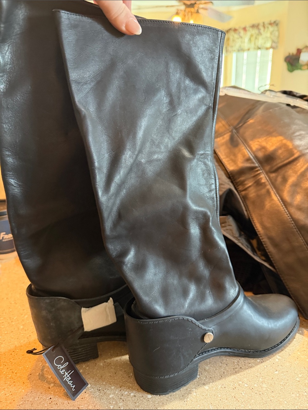 Cole Haan Waterproof Black Leather Over-the-Knee Boots